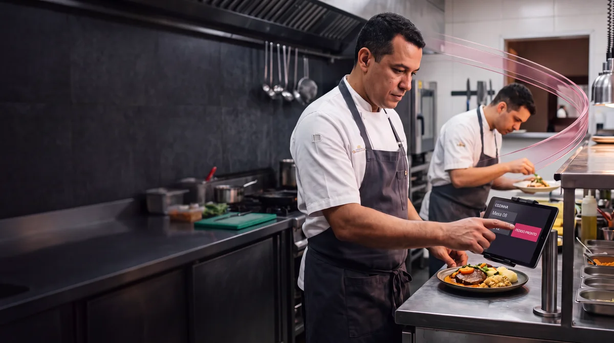 Chef confirma pedido pronto no tablet da cozinha